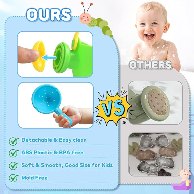 Beach Toys for Toddlers 1-3 Bath Toys Sand Pool Water Table Toys Mold Free Bathtub Toys for 12+ Months Stacking Cups Showerhead Spoon for 1 2 3 4 5 6 Years Old Girls Boys Gifts 9PCS