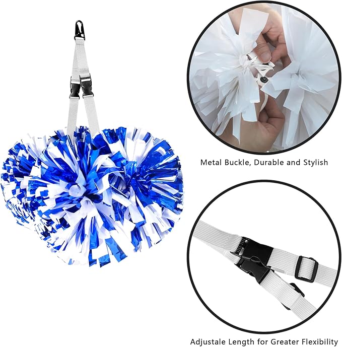 Cheer Pom Poms Carrier for Backpacks - Adjustable Cheerleading Poms Keeper - Heavy Duty Webbing Gear Connector for Travel, Competition & Practice