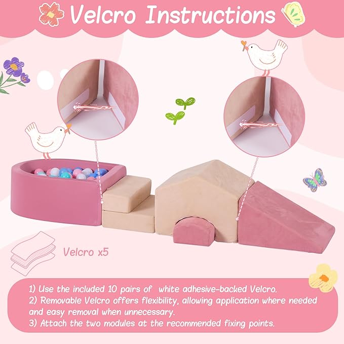 5-Piece Foam Climbing Blocks for Toddlers 1-3,Mini House-Shaped Soft Play Set with Ball Pit,Infant Crawling and Tumbling Play Gym with Ramp and Play Mat,Aesthetic Room Decor,Pink & Beige