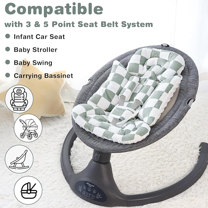 DILIMI Infant Car Seat Insert, Baby Car Seat Head Support with 3 Strap Paddings, Soft Newborn Car Seat Cushion for Stroller, Swing, Bouncers, Green Checkered