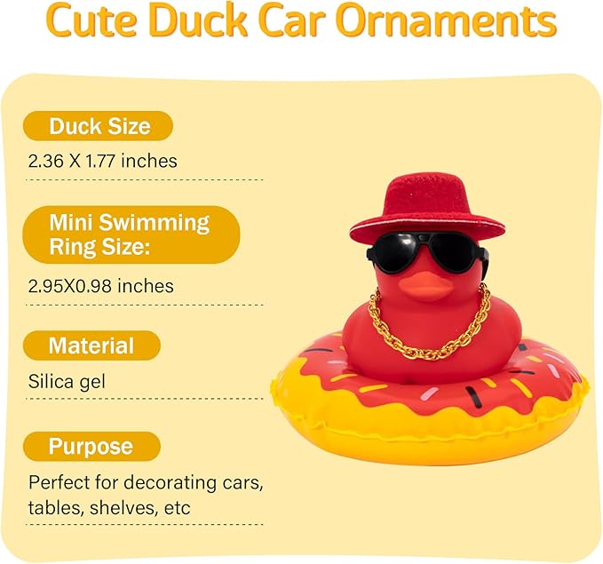 wonuu Car Accessories Rubber Ducks Dashboard Decorations Rubber Duck Pink Accessories Dashboard Duck Car Decorations Car Ducks for Dashboard Car Duck Car Dashboard Decorations, BG-red-tophatred