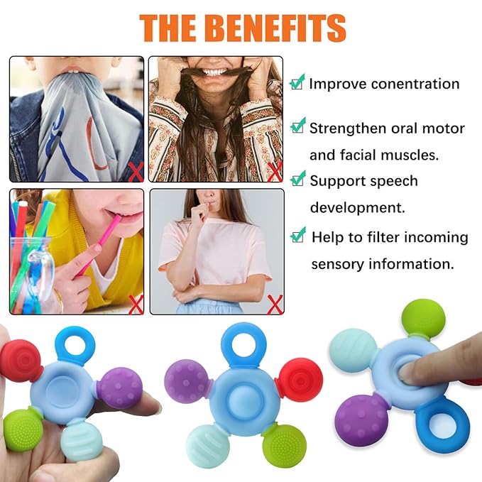 Chewy Necklace for Sensory Kids, Seeway Silicone Sensory chew Necklace Oral Motor Aids for Boys Girls, Autism Chew Toys for Kids Teens Adults with Anxiety ADHD SPD or Other Sensory Needs【Grey+Blue】
