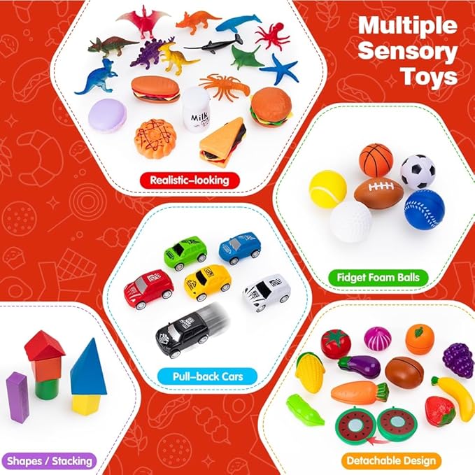 Sorting Toys for Toddlers, 48 Toys Sorting Matching Playset Sensory Toys for Kids, Match Card Sort Game Set with Storage Bag, Multiple Theme Box Preschool Educational Learning Fine Motor Skills Games