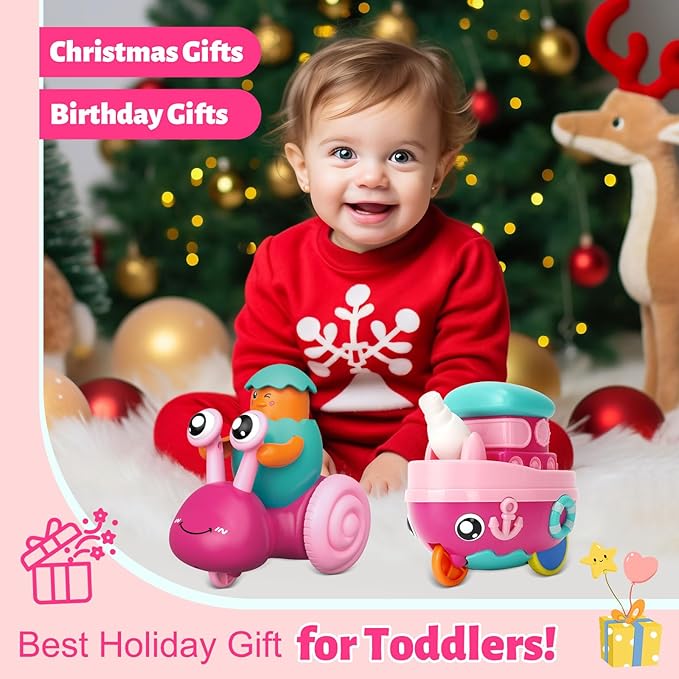 Toddler Girl Toys 1-2,Press to Go Car Toys for 1 Year Old Girls,Push Go Toy Car for Toddlers 1-3,Learning Baby toy 6-9-12-18 Months Infant Play Vehicle Set,Baby Christmas First Birthday Gifts Ages 1-2