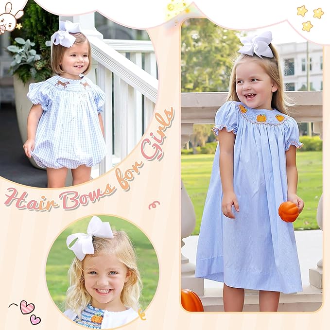 2PCS Oaoleer Layered Grosgrain Ribbon Alligator Hair Clips, White 6-inch Barrettes for Girls, Infants, Toddlers, Kids, and Teens