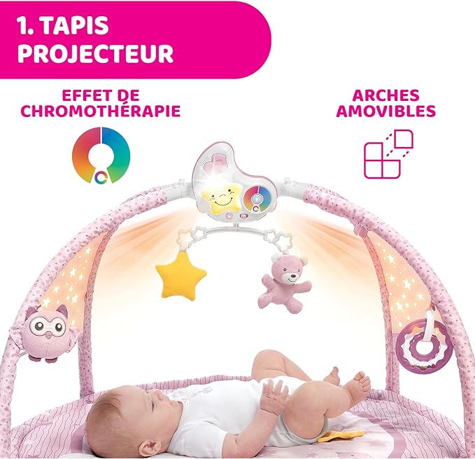 Chicco Palestrina dei Colori Pink 3in1, Multifunction Electronic Baby Gym with Newborn Mat, Star Projector, Removable Night Light and Relaxing Melodies, Baby Games 0+ Months