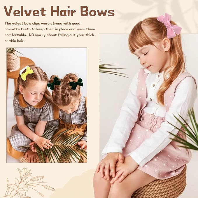Oaoleer 40Pcs 3.5Inch Hair Bows for Toddler Girls, Velvet Neutral Pigtail Bows Alligator Clips Hair Barrettes Accessories for Baby Little Girls Kids in Pairs