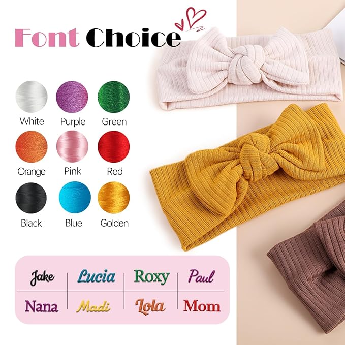 Ulico 2 Pack Personalized Embroidered Headbands with Bow for Custom Named Baby Girls and Newborns