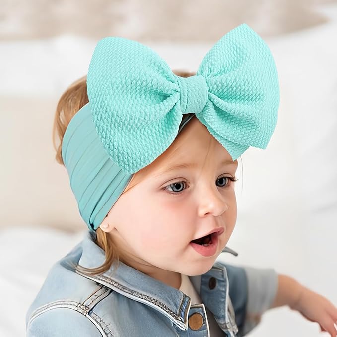 Big Bows Headbands for Baby Girls - Waffle Large Hair Accessories, Infant Toddler Headwrap 3 Pack Purple Ivory Light Blue