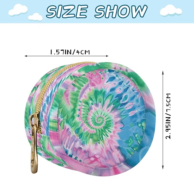 Pacifier Holder with Clip Pacifier Case for Diaper Bag Round Baby Pacifier Pouch Box Bag Portable Tie Dye Blue Green Pink