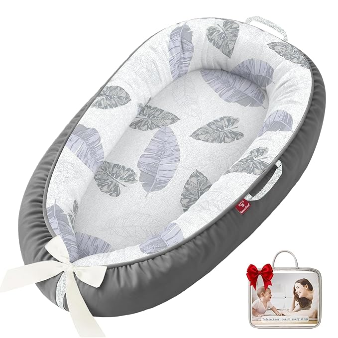 Baby Lounger - 100% Cotton Baby Lounger for Newborn with Lounger Cover, Portable Baby Nest for Home and Travel, Waterproof Lining, Newborn Babies Essentials Gifts