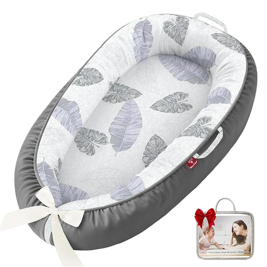 Baby Lounger - 100% Cotton Baby Lounger for Newborn with Lounger Cover, Portable Baby Nest for Home and Travel, Waterproof Lining, Newborn Babies Essentials Gifts