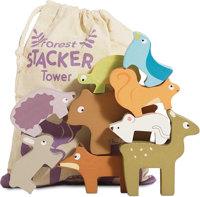 Le Toy Van - Wooden Petilou Forest Stacker Puzzle & Bag Educational Balancing Activities Toy | Great Gift for Kids and Toddlers | Suitable for Age 18+ Months Old