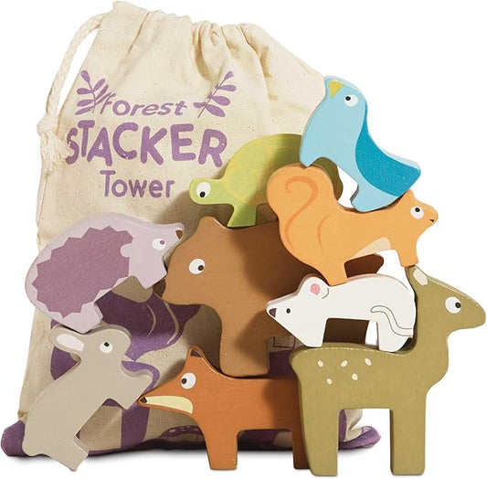 Le Toy Van - Wooden Petilou Forest Stacker Puzzle & Bag Educational Balancing Activities Toy | Great Gift for Kids and Toddlers | Suitable for Age 18+ Months Old
