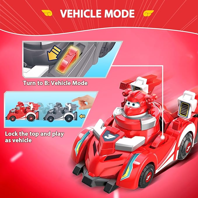 Super Wings Jett Spinning Battling Tops & Cars Toys, Red Car Toys for Toddlers 1-3, Little People Race Toy Cars for 5 Year Old Boys, Best Gifts for Kids Boys Girls