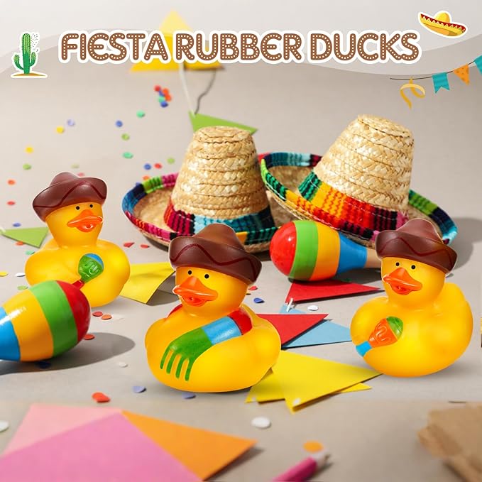 48 Pcs DEEKIN Mexican Fiesta Rubber Ducks for Party Favors Decoration 2 Inch Fiesta Party Favors Cinco De Mayo Party Decorations Rubber Ducks Assortment Birthdays Accessories