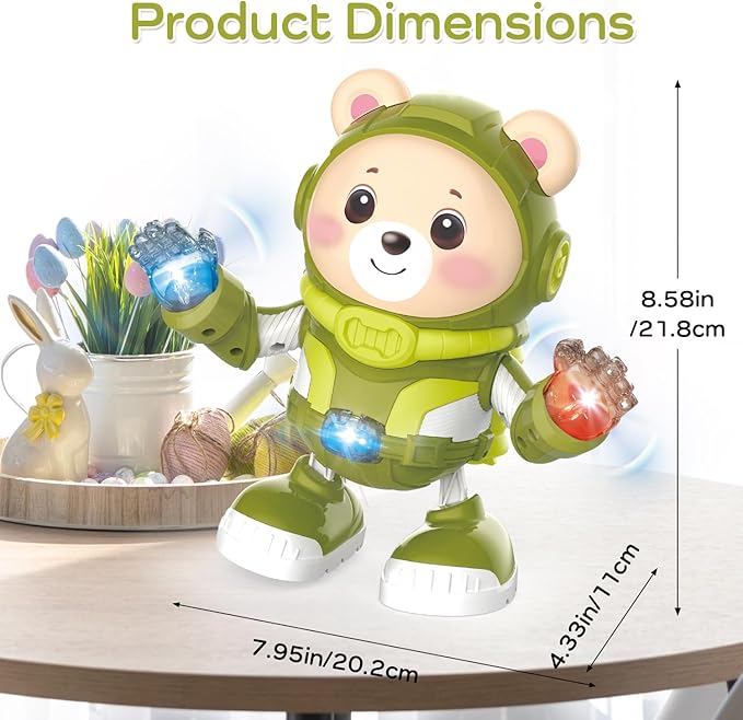 Bear Musical Robot Toy for Toddlers, Baby Musical Easter Green Bear Toy Dancing Crawling Tummy Time Toys, Light Up Infant Toys Birthday Easter Gifts
