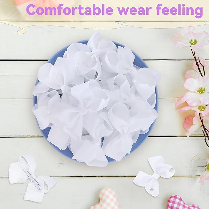 4 Inch Hair Bows,20 Pieces Hair Bows for Girls,Grosgrain Ribbon Hair Bow with Alligator Clips,White Bows Hair Accessories for Toddlers Baby Girls Kids Teens