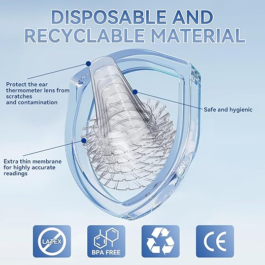 Berrcom 100-Pack Disposable Ear Thermometer Probe Covers, BPA-Free Lens Filters & Refill Caps Compatible with Digital Ear Thermometer Models