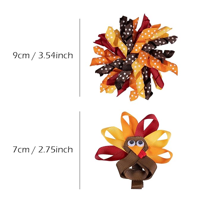 Thanksgiving Korker Hair Bow Clips Toddler Girls Cute Turkey Alligator Barrettes Cheer Pin Fall Curly Corker Ribbon Spiral Swirl Festival Decor Accessories Kids Give Thanks Gift