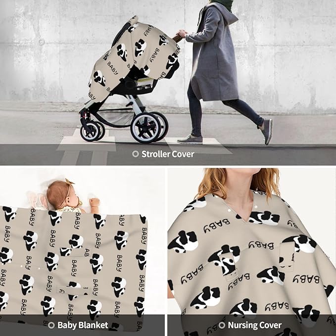 Personalized Baby Car Seat Canopy for Babies with Name, Custom Cute Panda Stroller Car Seat Covers for Boys Girls, Minky Nursing Carseat Cover for Breastfeeding, Car Seat Canopies for Newborn