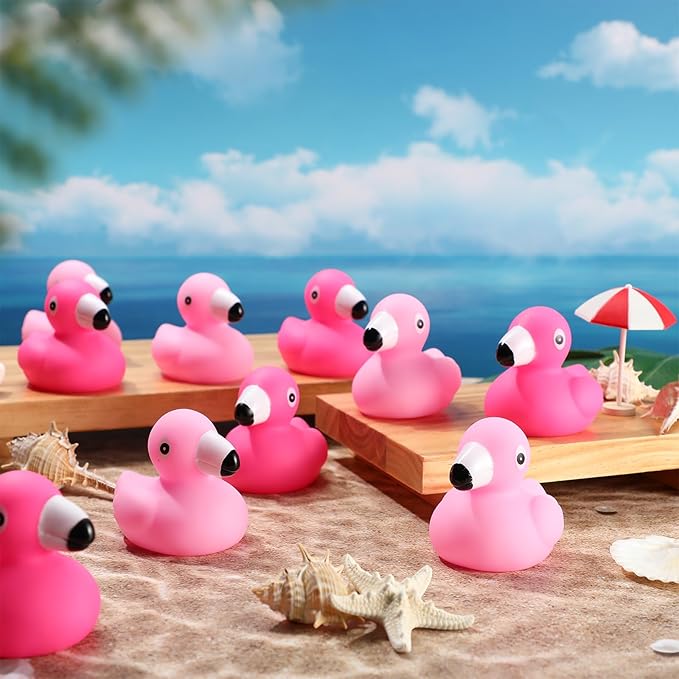 Jerify 100 Pcs Flamingo Rubber Duck Bulk Rose Pink Light Pink Flamingo Bath Toys Floating Ducks Summer Beach Rubber Ducks for Baby Shower Duck Party Favors Decor Prize with Storage Bag