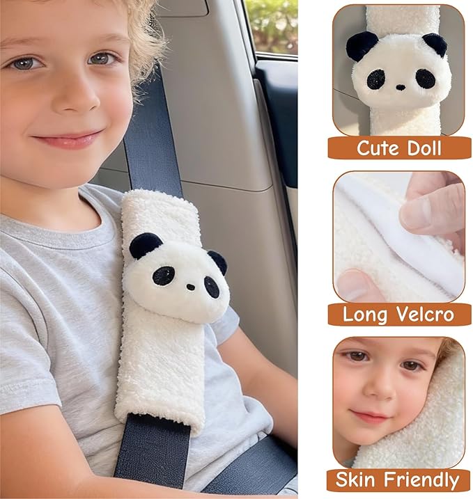 2 PCS Seat Belt Cover Pad, Cute Kawaii Animal Panda Seatbelt Covers for Kids and Adults, Winter Plush Fluffy Soft Seat Belt Cover, Cartoon Seatbelt Cushion,Car Seat Strap Pads (G-Panda)