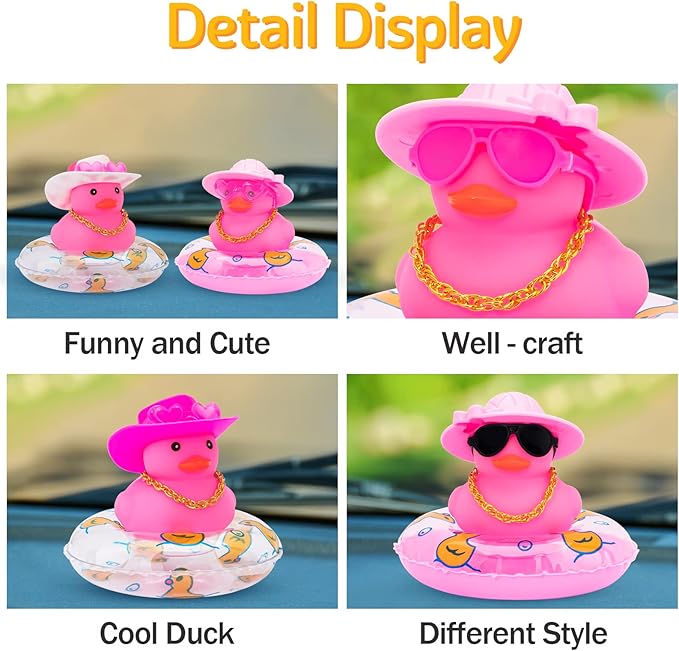 wonuu Car Accessories Rubber Ducks Dashboard Decorations Rubber Duck Pink Accessories Dashboard Duck Car Decorations Car Ducks for Dashboard Car Duck Car Dashboard Decorations, heart-butterfly
