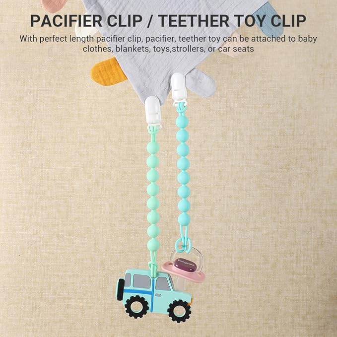4 Pcs Green Baby Silicone Teething Pacifier Clip,One-piece Design,Round Shape,Smooth Surface,BPA Free.
