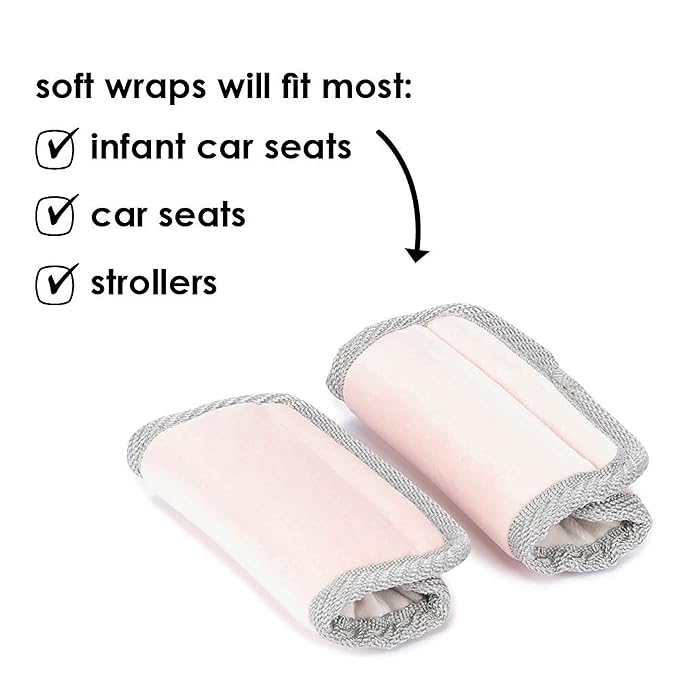 Diono Soft Wraps Car Seat Straps, Shoulder Pads for Baby, Infant, Toddler, 2 Pack Reversible Soft Seat Belt Cushion and Stroller Harness Covers Helps Prevent Strap Irritation, Pink