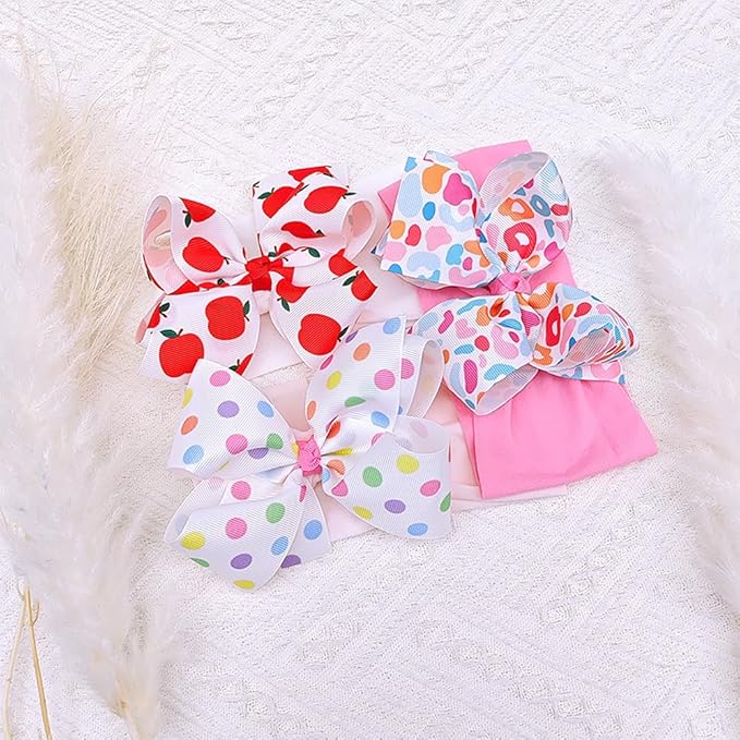Baby Girl Soft Nylon Bow Elastic Headband Turban Toddler Infant Bow-knot Stretchy Hair Band Birthday Party Hair Bow Ribbon Accessories for Newborn Baby (Bow 1 - Red, Elastic)
