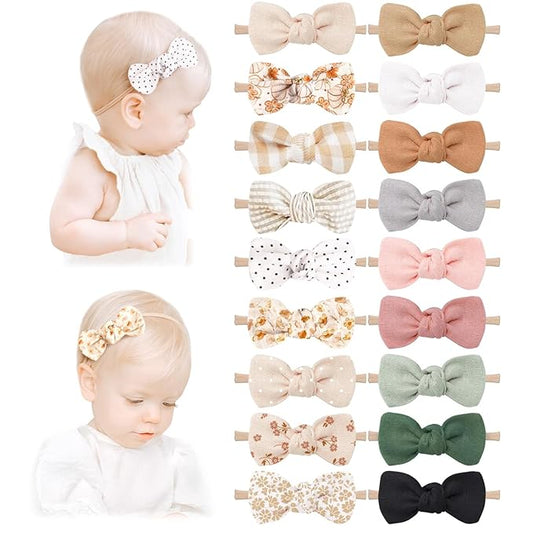 Niceye Baby Girl Bows and Headbands, Handmade Stretchy Nylon Hairbands Hair Bows for Newborn, Infant, Toddler - Soft Baby Hair Accessories - 18 Packs