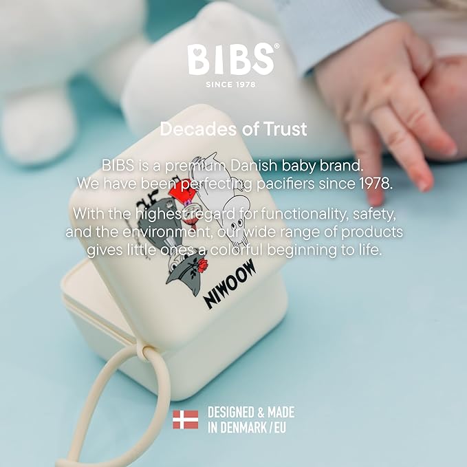 BIBS x Moomins Pacifier Box with Strap. Paci Holder and Steriliser case. 100% BPA Free Food-Grade Material - Ivory