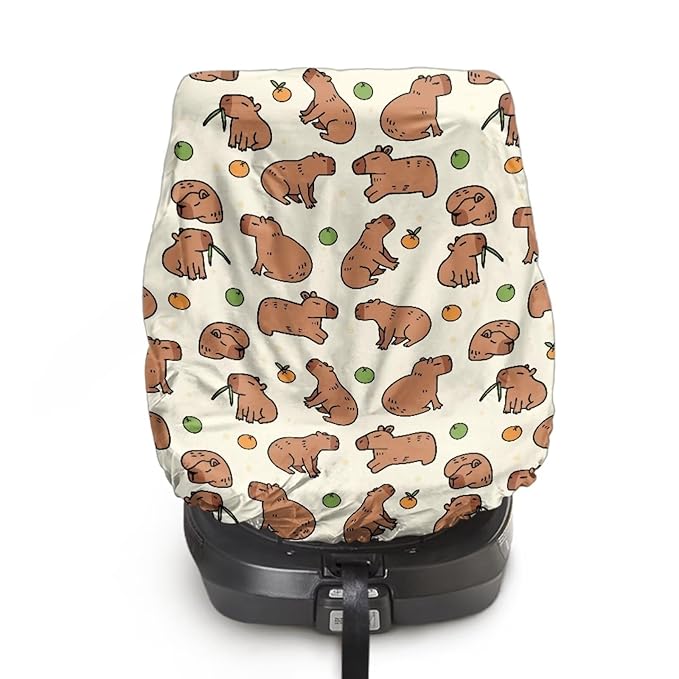 Car Seat Cover Baby Car Seat Sun Shade Cover Cute Capybara Print Toddler Car Accessories, Keep Baby Cool and Child Safety for Travel