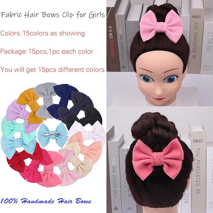 XIMA 15pcs Hair Bow Clips Fabric Princess's Hair Accessories for Baby Girl Toddlers Teens Kids Womens