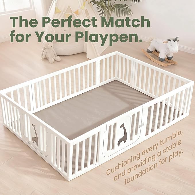Huloo Sleep Baby Play Mat for Floor,50"×65" Playpen Mat for Toddler,Infant,Kids,1.3" Thick Elasti Foam Non-Slip Nursery Rug,Water Repellent Soft Padded Floor Mats for Tummy Time,Crawling(Beige)