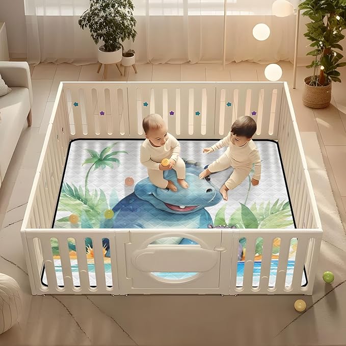 Hippo Family Baby Play Mat 50" x 50", Playmat for Playpen, Thicken Soft Padding Foam Crawling Mat for Babies Toddlers Infants