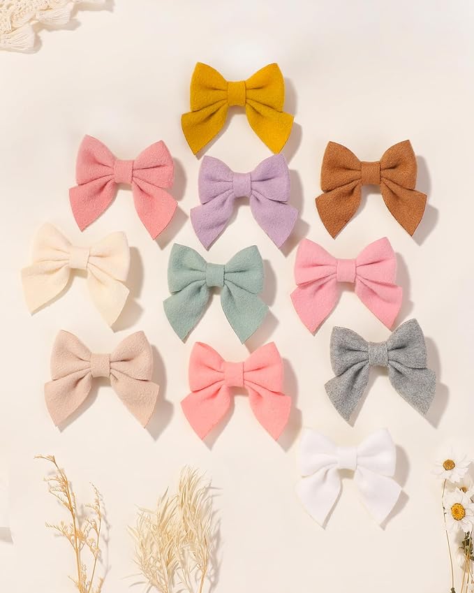 Jollybows 40PCS 2.8" Baby Girls Hair Bows Alligator Clips Woolen Hair Barrettes Hair Accessories for Little Girls Toddlers Teens Kids (1- Light Multi-colored)