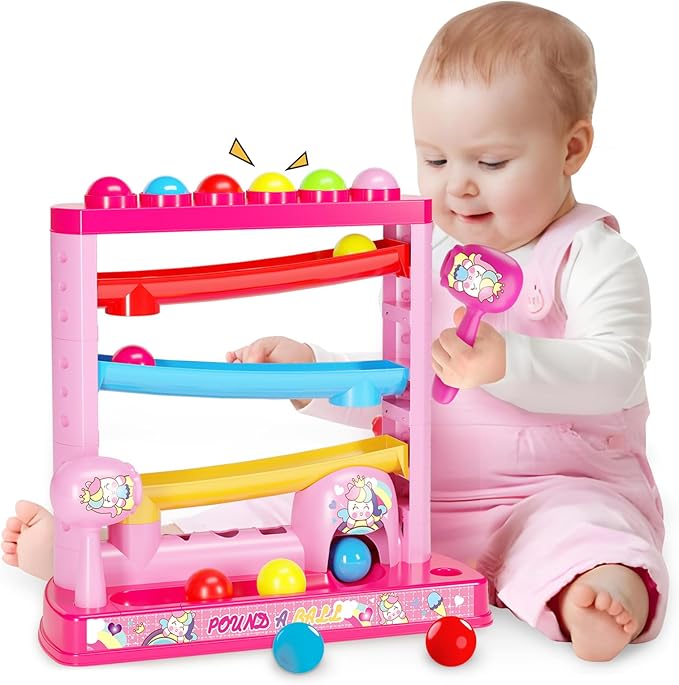 OCHIDO Montessori Toys for 3+ Years Old Kids Girls, Pound A Ball Toys Included 2 Hammer & 12 Balls,Gifts for Girl Age 3+, Interactive Toy for Early Learning Educational Gifts for Girl