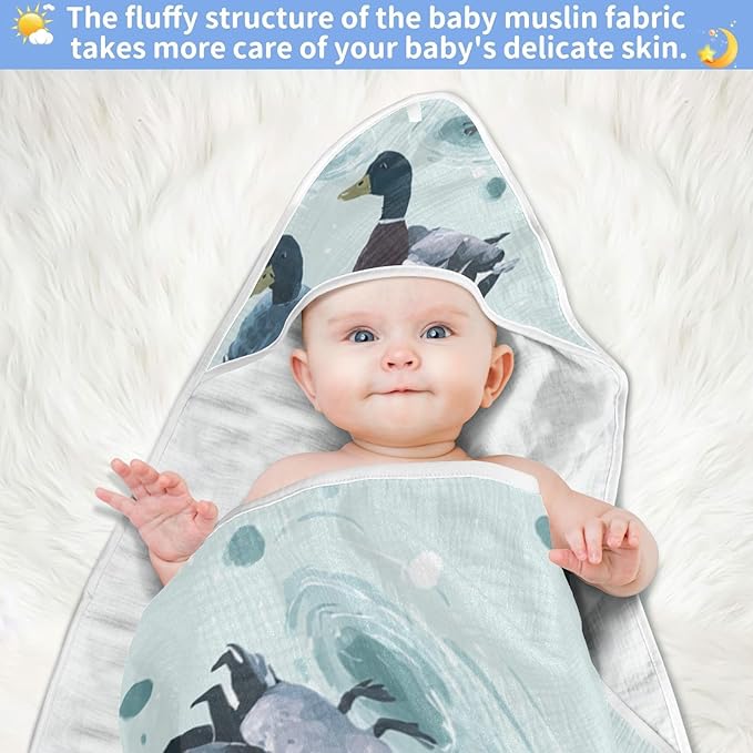 Pigsaly Cute Mallard Ducks Hooded Baby Towel Farmhouse Animals Baby Bath Towel Unisex Toddlers Hooded Towels Cotton Boy Washcloths Girl Shower Towel for Infant Newborn 30 x 30 in