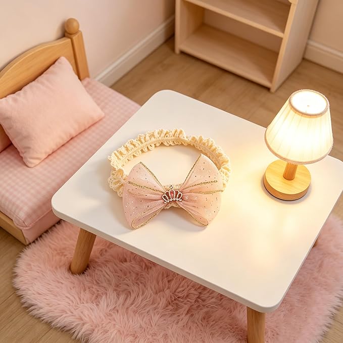 Baby Girls Hairbands Bow Lace Headband Handmade Soft Stretchy Pink Bowknot Hairbands Newborn Hairband with Bows Elastic Hair Bands for Kids Infant (Light Pink Bow)