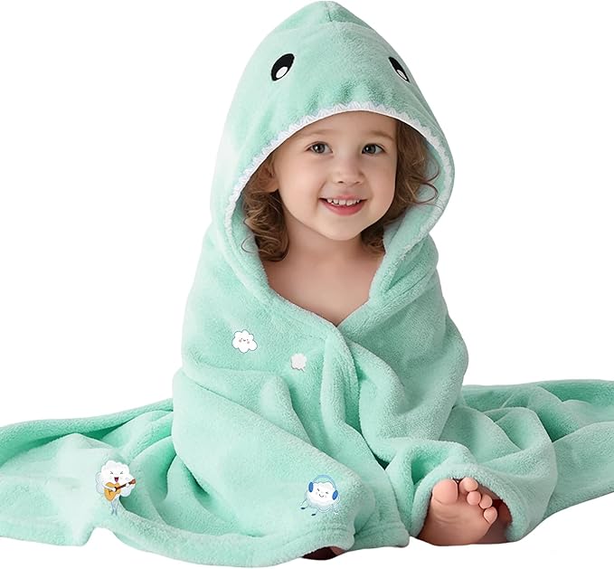 Toddler Baby Bath Towel with Hood 27.5"X55" Ultra Absorbent Soft Cozy Comfort Bathrobe Blanket, 0-6 Years Infant Shower Towel for Girls & Boys(Mist Tree)