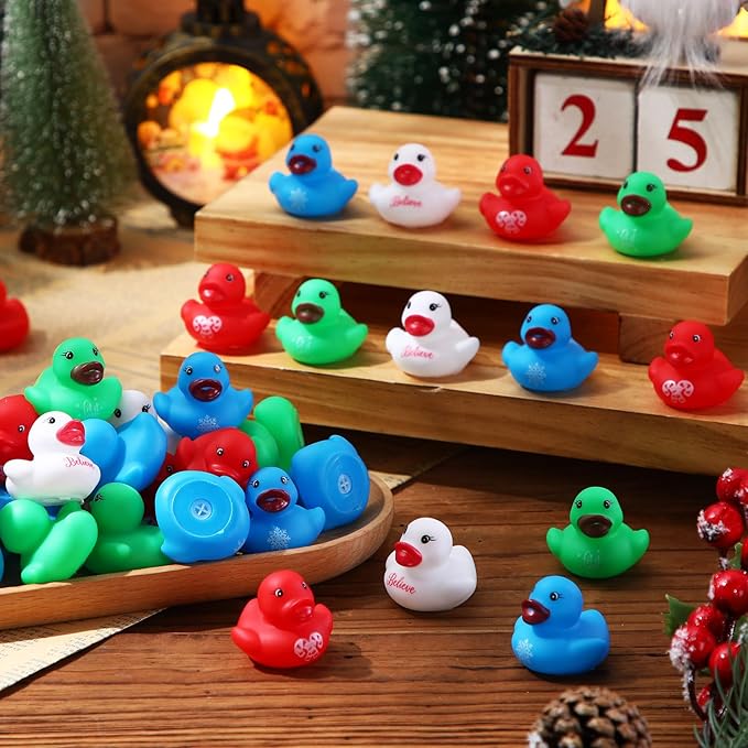 MiniInflat 120 Pcs Christmas Rubber Ducks Assorted Mini Pool Ducks Bulk Small Tiny Rubber Ducky Toy for Party Favors Classroom Exchange Gifts