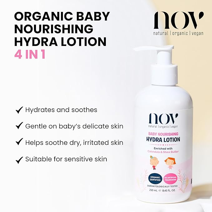 NOV Baby Nourishing Hydra Lotion - Baby Lotion for Newborn to Calm Itchiness and Redness - Newborn Essentials Shea Butter for Sensitive Skin - 8.45 oz