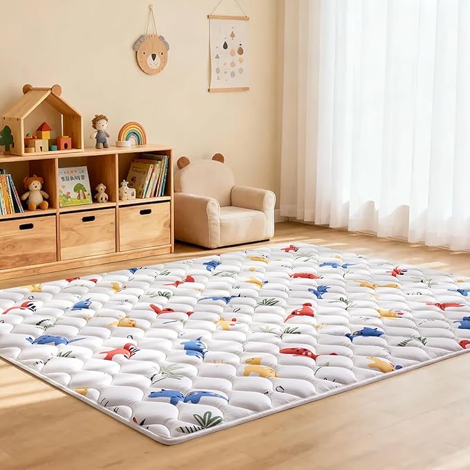 Odorless Premium Foam Baby Play Mat 75" x 59", Soft Microfiber Fabric Crawling Mat for Floor- Comfortable and Hypoallergenic, Non-Slip Cushioned Floor Playpen mat for Infants,Babies,Toddlers