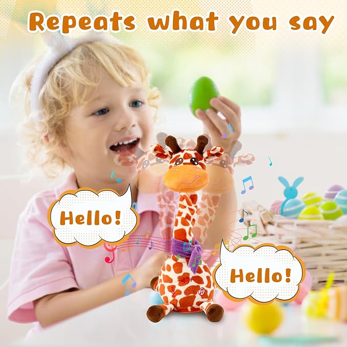Dancing Talking Giraffe Plush Toy, Funny Singing Recording & Repeating Musical Giraffe, Unique Valentine's Day Gift for Girlfriend Boyfriend, Interactive Fun for Baby Toddlers Kids(Spot)