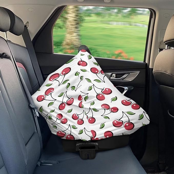 LedBack Car Seat Cover for Babies Baby Stuff Nursing Breastfeeding Cover, Soft Breathable Baby Carseat Canopy, Cherry Pattern