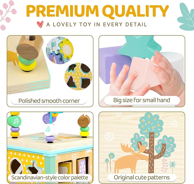 Airlab Wooden Activity Cube Montessori Toys for 1 2 3 Year Old Baby Toys 12 Months Toddlers 1-3 Birthday Gift Boys Girls Sensory Interactive Learning Toys