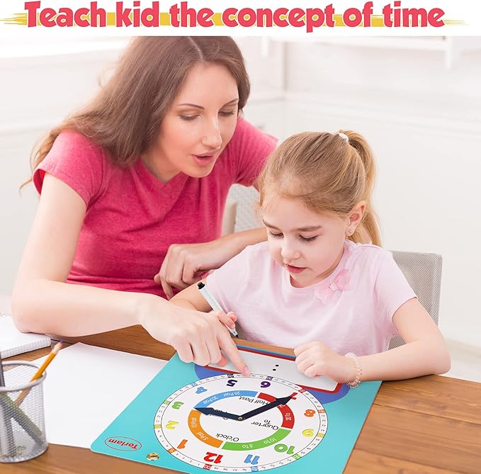 Large Magnetic Dry Erase Learning Clock for Kids Learn to Tell Time,12" Demonstration Teaching Time Practice Clock Analog Clocks with Pen, Classroom Supplies Homeschool Essentials Learning Resources