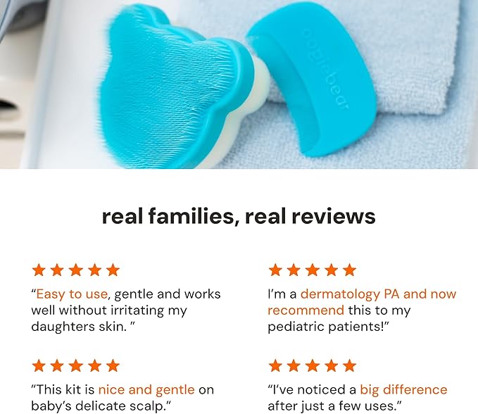 oogiebear Cradle Cap Brush Kit Includes 2 Additional Replacement Sponges – Gentle and Safe Scalp Massage Care with Sponge, Brush, and Comb for Newborns and Babies